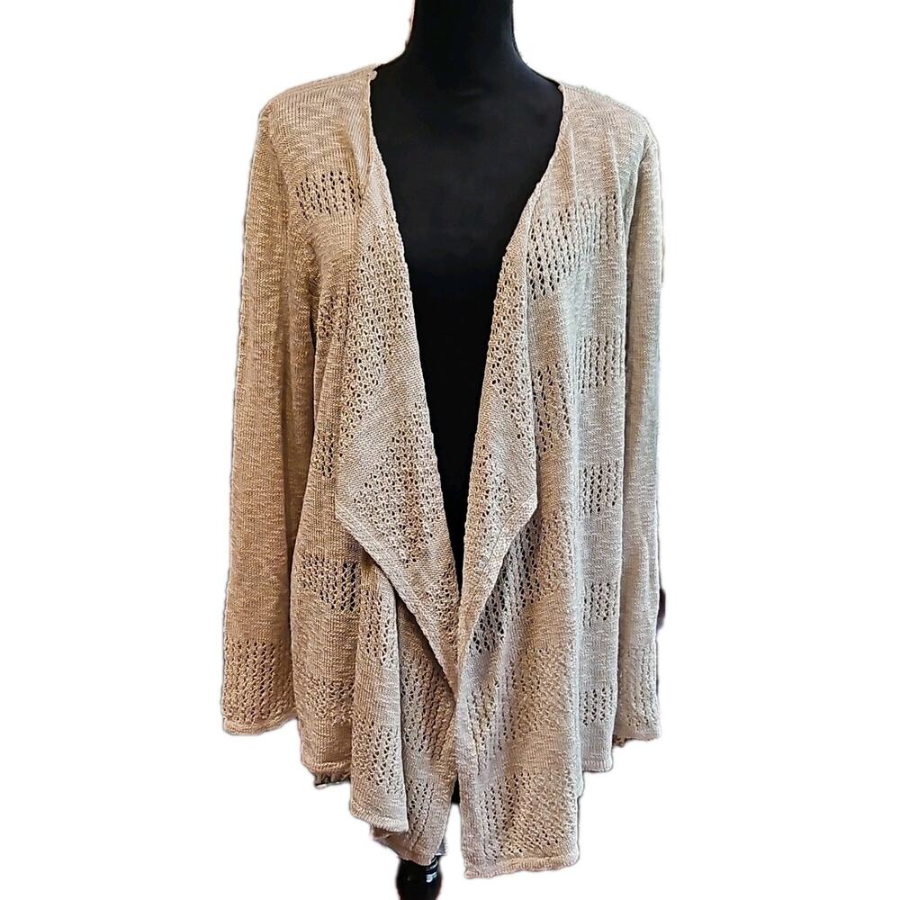 dressbarn Women's Beige Open-Knit Open Front Cardigan Sweater 2X